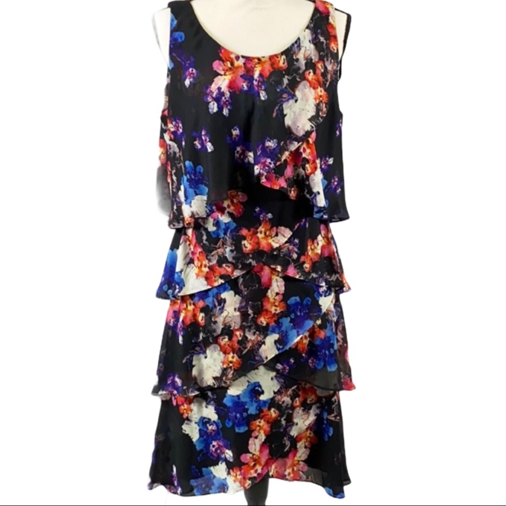 Dress with sheer tiers of flattering floral print